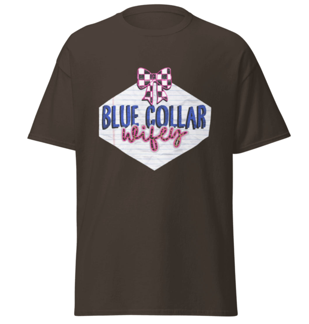 Blue collar wifey bow tee