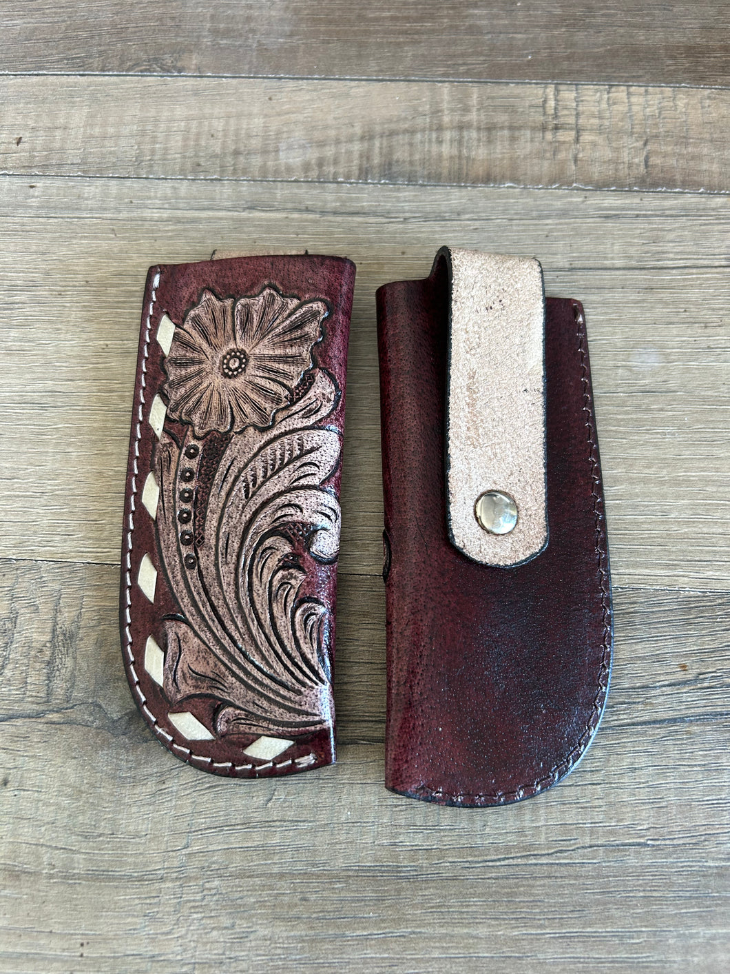 Tooled leather knife sheath