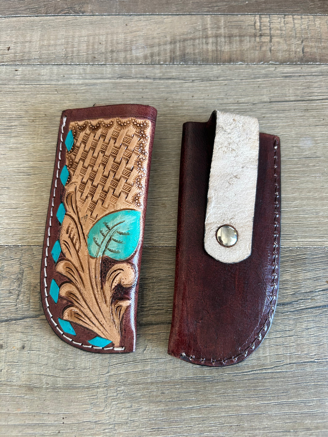 Tooled leather knife sheath