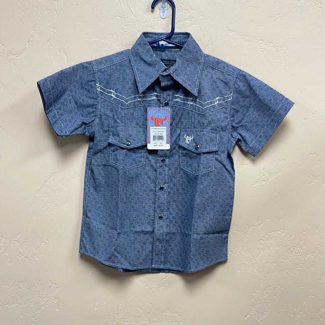 Kids basket weave s/s button up