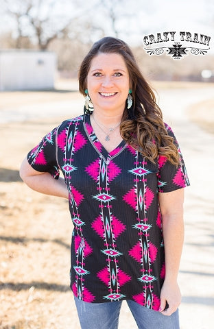 Pink and turquoise Aztec top