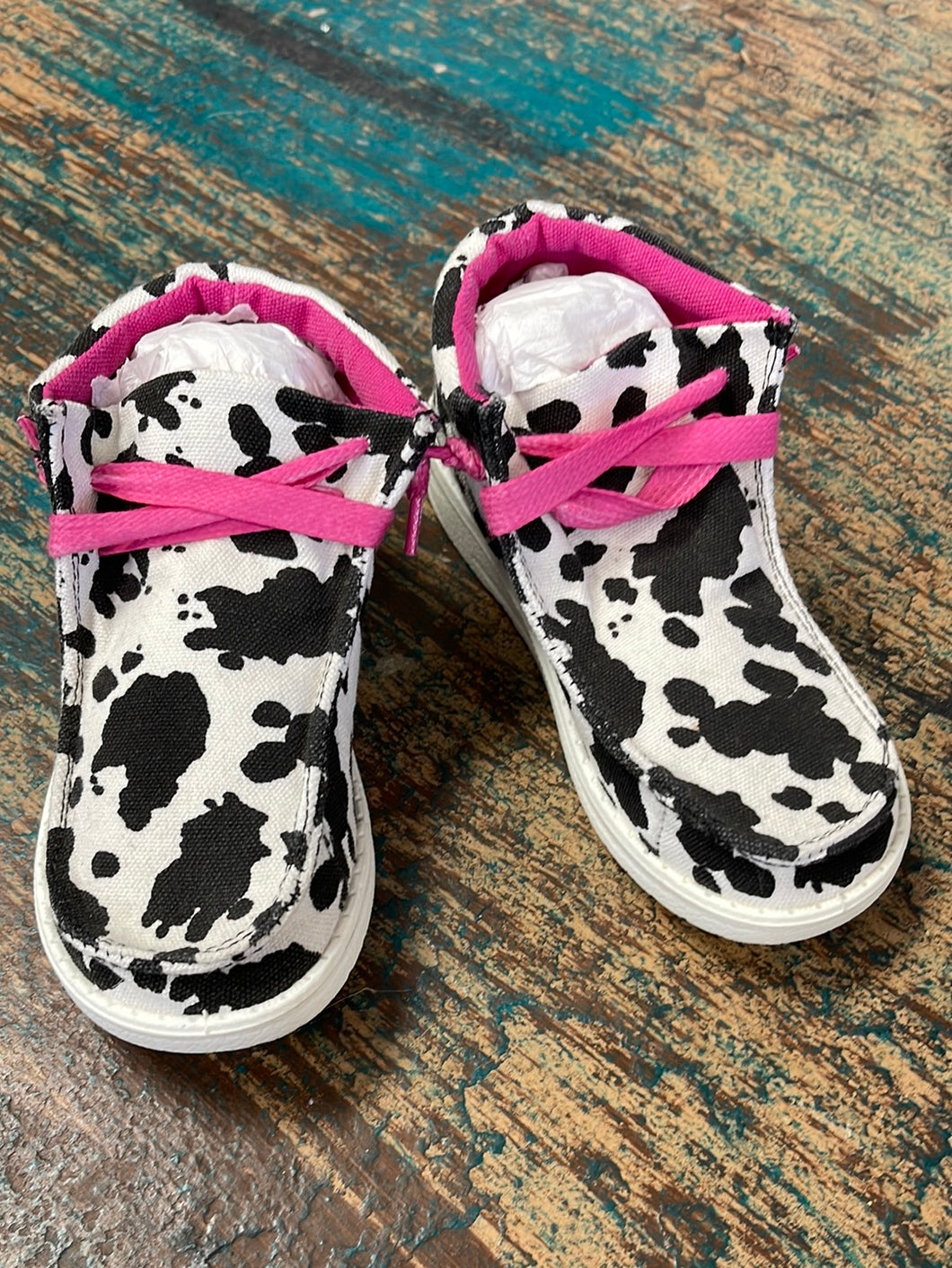Cow print kids shoes